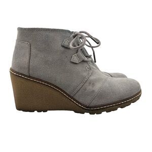 Toms Booties Womens 6 Gray Suede Lace Up Wedge Heels Ankle Boots Casual Shoes